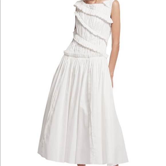 AJE Ruffled Linen-blend Sleeveless White Midi Dress - We Select Dresses